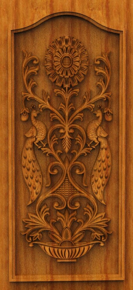 3D DOOR - OAK-18 Peacock Floral Traditional Carved Door Model
